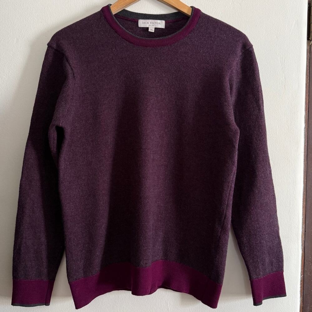 JACK VICTOR | Men's Burgundy Extrafine Merino Crew Neck Sweater | Medium